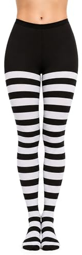 Simply Joshimo Black and White Coloured Striped Tights For Halloween, Christmas & Fancy Dress One Size (UK 6-14)