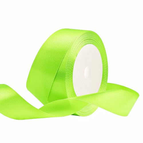 DekoBander Neongrün Satinband 25mm x 23m Geschenkband | für Geschenkverpackungen, Basteln, DIY, Nähen, Brautparty-Dekoration, Christbaumschmuck