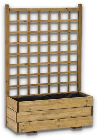 SUNWOOD Fioriera con grigliato 80x32x120h cm in legno massello, impregnata in classe III, inclusa di TNT protettivo (Legno 80)