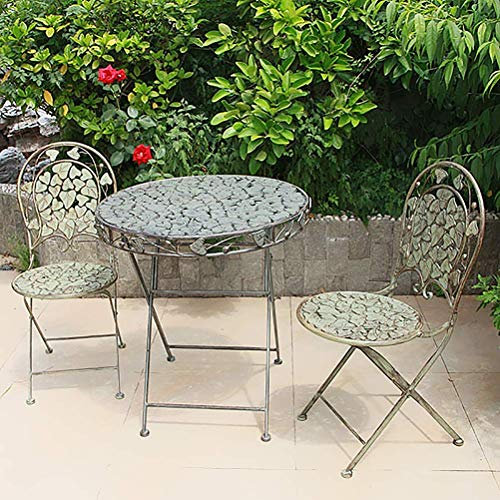WOTZOV Gartenmöbel-Sets aus Metall für den Außenbereich – klappbarer Esstisch und 2 Stühle im Vintage-Stil in Grün – wetterfestes Bistro-Set