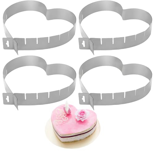 Pasdrucn Herzform Edelstahl Tortenring Verstellbar, Edelstahl Backring Verstellbar Herzform, Herzform Backrahmen Herzform Verstellbar, Backzubehör, Frost Form, Tortenzubehör (4Pcs)