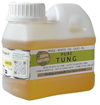 (Sol-éco) Huile Pure Tung | Protection et entretien du bois intérieur/extérieur | Meubles de jardin, plan de travail, terrasse, cuisine, planches à découper, teck, parquet 0,5 litre