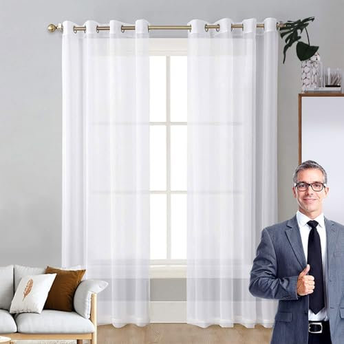 LIUNADM Verdunklungsvorhänge 125 x 180 cm Größe Und Farbe Wählbar Himmelbett Vorhänge Baby Querbehang für Küche Wohnzimmer Landhaus, Weiß