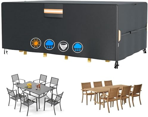 EVRBUL Gartentisch Abdeckung Wasserdicht wasserdichte Terrassenmöbel Tischabdeckungen mit Belüftungsöffnungen strapazierfähigem 420D-Gewebe für Gartensofas,Gartentisch Sitzgruppe 180x120x74cm