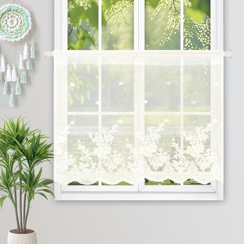 Heveer Cortina Corta para Ventana Cortina Cocina Visillo de Bistró Visillo Semi-sombreado para Cocina Salón Ventanas Baño 61 x 82 cm Beige