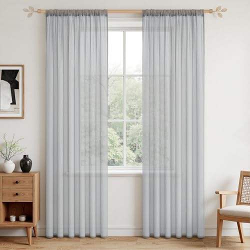 MRTREES Tende da Soggiorno Trasparenti 220 cm Lunghe, Tende Grigio 140 cm Larghe con Passante per Bastone, Set da 2 Pezzi per Piombo, Camera da Letto, Cucina e Cameretta
