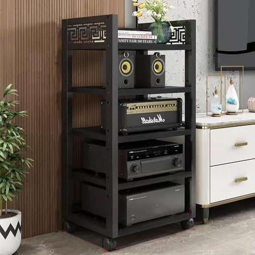 Stereo Cabinet AV Component Media Stand MultiTier Audio Rack Rolling Audio Tower FloorStanding Cabinet CD Player Stand Adjustable Corner Shelf Hifi Rack(Size:5 Tier,Color:Black)