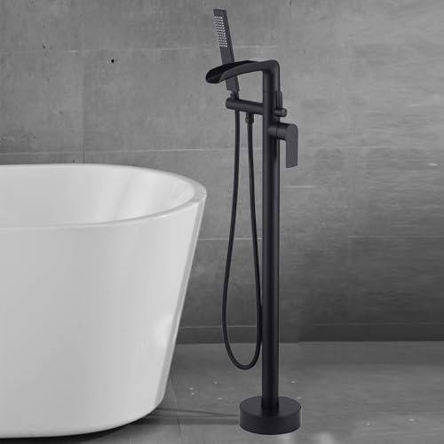 Billg Freistehende Wannenarmatur, 360° Schwenkbar Messing Wannenarmatur mit Brause für Freistehende Badewanne, Bodenmontage, Einhandhebelmischer Armatur Badewanne, Badarmaturen