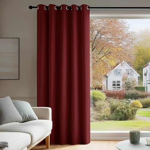Deconovo Christmas Door Curtain Thermal Insulated Eyelet Energy Efficient Blackout Curtain for Bedroom Living Room 66 x 84 Inch Drop Red 2 Panels