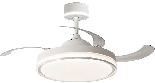 NARVI Ventilador de techo con 3 aspas retráctiles transparentes, precioso cabezal luminoso, Motor DC 45W, Luz LED Regulable en intensidad y color Con Memoria y Mando a distancia