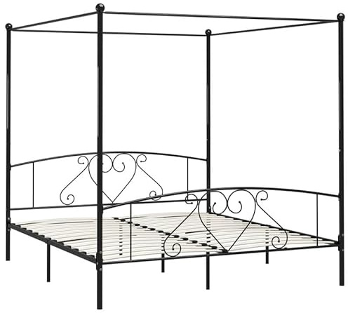 Eleganz Himmelbett-Gestell 200x200 cm schwarz Metall - Modernes Bettgestell für Schlafzimmer | Stabil & Langlebig | Einfache Montage | Ideal für romantische Atmosphäre