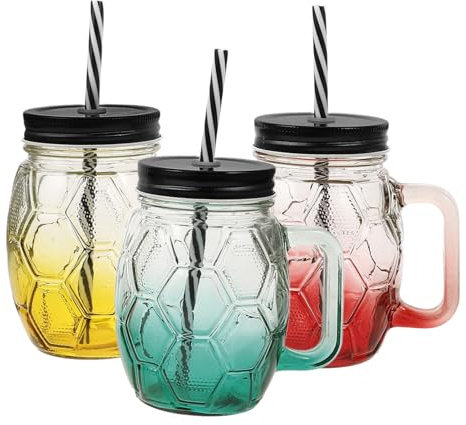 KOCKSHION 3 Ensembles Verres avec Poignée Dégradée de Tasses à Boisson avec Couvercle et Paille pour Jus et Cocktails pour Bars et Restaurants