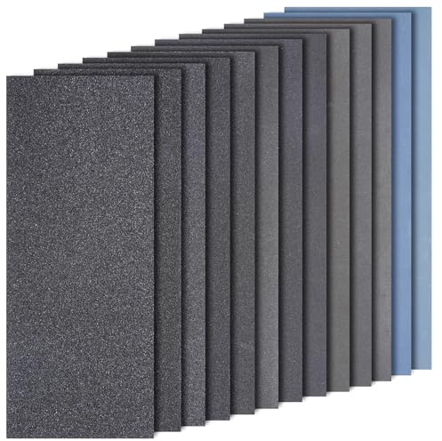 Hyietta Sand Paper Assortment, 52 Sheets Assorted Grits 120/150/180/240/320/400/600/800/1000/1500/2000/2500/3000, 4 Sheets Each, 9 x 3.6 Inches, Dry & Wet Sanding, Abrasive Sanding Sheets