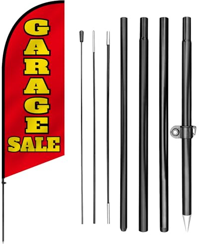 Anley 7,5 FT Kit Bandiera a Goccia Vendita di Garage con Palo e Picchetto - Bandiere Pubblicitarie da Esterno-Insegna per Vendita di Garage, Vendite di Quartiere, Mercatini-Resistente alle Intemperie