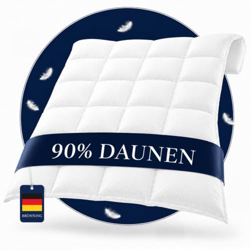 Brönning Daunendecke 200x200 Ganzjahresdecke, 90% Daune, Bettdecke | 90% Daunen Made in Germany, Kassettensteppung, OEKO-TEX, Downpass, 60 °C waschbar, für Allergiker
