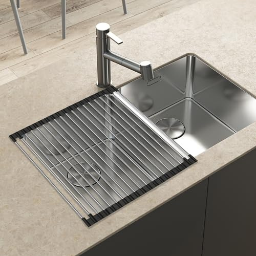 FRAVAST® Escurreplatos Plegable (43x41cm) + PDF Gratis con Recetas y Plan Semanal | Escurridor de Platos para Fregadero | Escurreplatos sobre Fregadero | Escurreplatos Acero Inoxidable