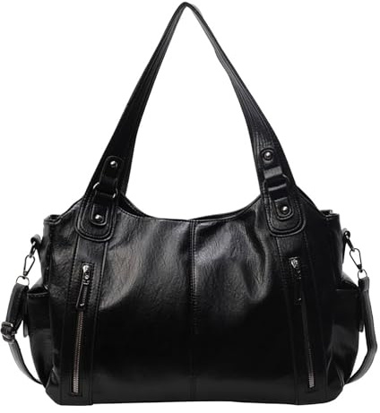 Soft PU Leather Zip Tote Bags for Women, Large Tote Bag with Zipper Work Leather Travel Purse Shoulder Bag Fashion Hobo Bags, Leather Handbag Satchel Bag, Slouchy Crossbody Multi Pockets