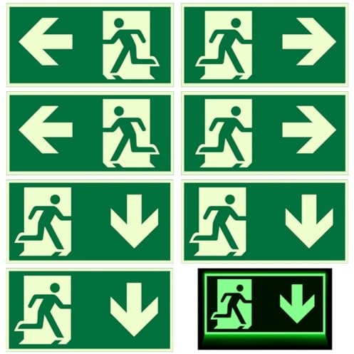 7 Pezzi Uscita di Emergenza Cartello con Pellicola Riflettente in Polietilene, Include Indicazioni 'Sinistra', 'Destra' e 'Giù' con Design Autoadesivo
