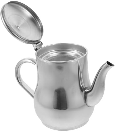 Toyvian Pot Filtre Huile Inoxydable avec Passoire Fine Amovible et Bec Verseur Récipient Graisse Cuisine Capacité Importante avec Couvercle pour Usage Domestique et Restauration