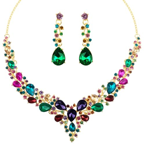 LjFrexia Teardrop Cluster - Set di 2 gioielli da donna, con cristalli e orecchini di strass, per matrimoni, balli