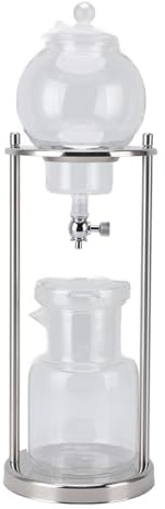RiToEasysports Cafetera fría de 5 a 8 tazas de vidrio y acero inoxidable de 600 ml, torre de preparación fría para el hogar, oficina, control preciso, diseño de goteo, portátil y a prueba de fugas