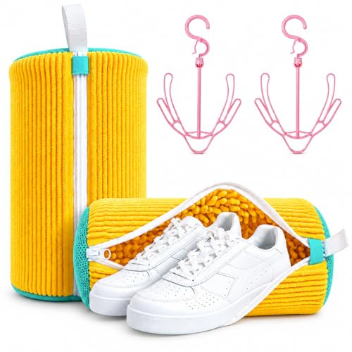 FRAYPA® 2Piezas Bolsa para Lavar Zapatillas En Lavadora + 2 Ganchos para Colgar Zapatos | Bolsa Lavadora Zapatillas | Resistente para Proteger Calzado | Ideal para Lavado Seguro. (Amarillas)