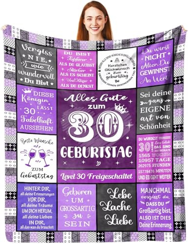 ARRITS Decke Geschenke zum 30 Geburtstag Frau 150 x 200 cm, Personalisierte Alles Gute zum 30. Geburtstag Dekorationen Kuscheldecke Flauschige für Frauen Schwester Freundin Ehefrau Mama