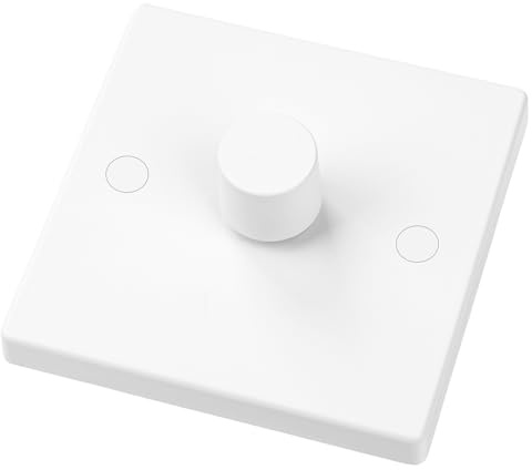 Jadeshay Dimmer Light Switch,UK Standard 1 Gang Trailing Edge Dimmer Switch 5-200W Rotary Knob Control for Dimmable LED Halogen Incandescent Lights