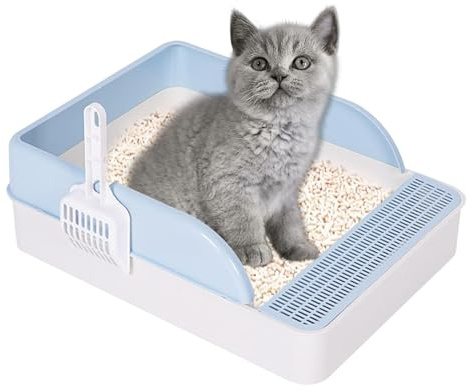 Kitten Litter Tray With Shovel - Large Open Air Cat Sandbox, Anti Throwing High Wall | Hollow Pedal Catching Sand Keeping Floor Clean Easy Access Low Entry Bedpan For Rabbits Puppy Indoor Toilet Use