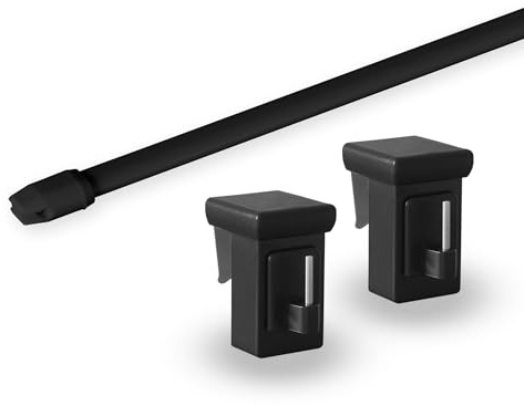 Gardinenstange Miami ausziehbar, Vitragestange, inkl. 1 Paar Fensterhaken/Klemmträger, Klemmbereich 10-27 mm, Befestigung oben oder seitlich am Fenster (schwarz, 80-120 cm ausziehbar)