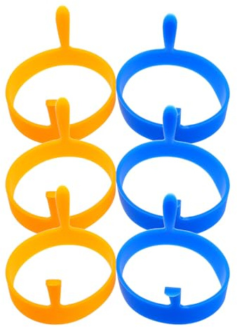 JEWEDECO Set da 6 Anelli per Uova Fritte in Silicone Antiaderente Doppia Aletta, Stampi Colorati per Panini e Pancake, Utensili da Cucina per Colazione Facile e Veloce