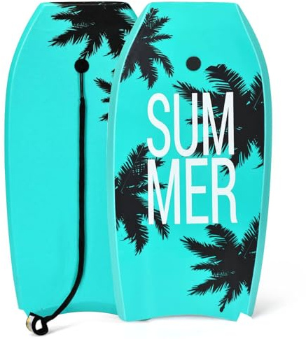GYMAX 37” Lightweight Body Board, Bodyboard with EPS Core, XPE Deck, HDPE Bottom, Crescent Tail, Dual Channel and Wrist Leash, Surfing Board for Beach, Sea and Pool
