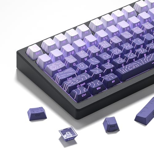 dagaladoo White/Purple Keyboard keycaps,Double Shot PBT keycaps Topographic | Shine Through custom key caps,Side Print,Cherry Profile keycaps for most MX switch Mechanical Keyboard