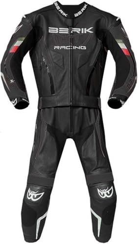 BERIK Finthal Tuta in pelle da motociclista a due pezzi, nero/bianco, 58