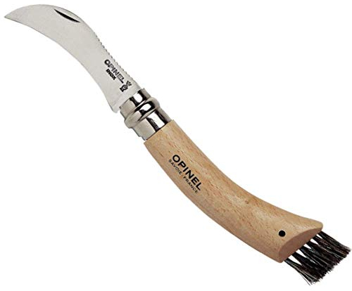 Opinel Coltello a fungo con spazzola + custodia in nylon, con incisione sul manico