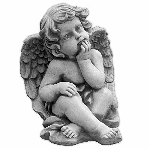 gartendekoparadies.de Sitzender Engel Grabengel, Steinfigur H. 25 cm, 6 kg, Grau, frostsicher aus Steinguss für Außenbereich