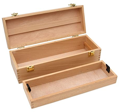 PAINTERSISTERS® Utensilienkoffer PAULI, 36x13 x11 cm Box aus nachhaltigem Buchenholz, Malkoffer, Organizer mit Griff und herausnehmbahrem Einsatz, für Künstlerbedarf, Werkzeug, Hobby, Nähzeug, Schmuck