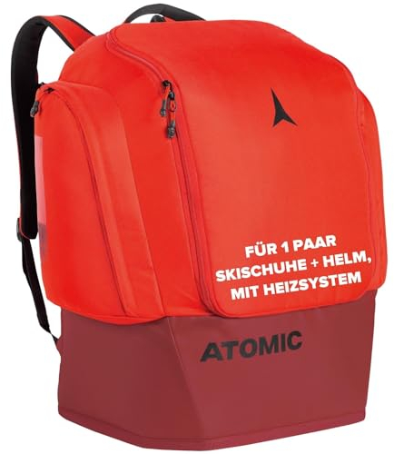 ATOMIC RS Heated Boot Pack 230V in Rot - Für Skistiefel & Helm - Rucksack mit Heizsystem - Heizen an der Steckdose & im Auto - Gepolsterte Schulterträger & Rückenpanel