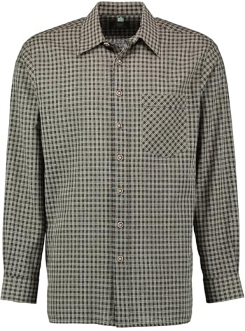 OS Trachten Spemet - Camisa de caza de manga larga para hombre, verde oscuro, 43-46