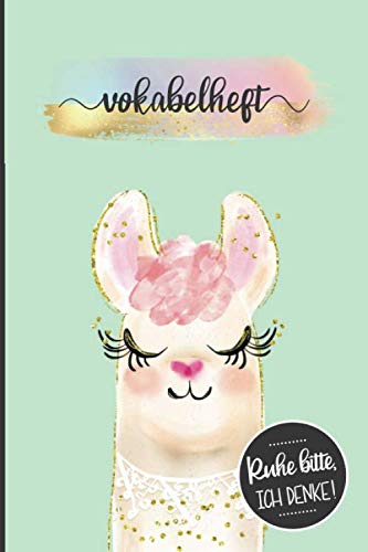 Vokabelheft Lama | Vokabeln lernen: Schulheft und Vokabelheft für Kinder, 120 Seiten Din A5, 2 Spalten und Teilungslinie, Mädchen lernen Fremdsprachen ... Watercolor mint, Not the Yellow from the Egg