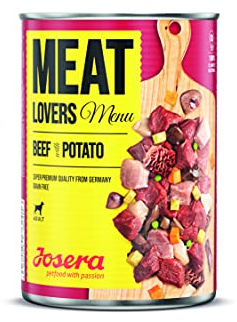 JOSERA Meat Lovers Menu Beef with Potato (6 x 800 g) | Adult | Premium Nassfutter für ausgewachsene Hunde | Rind mit Kartoffel - mit viel Fleisch (65%) | weizenfrei | Hundefutter nass | 6er Pack