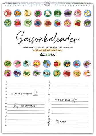 EcoYou Saisonkalender für Obst und Gemüse - A3 - Wand- und Geburtstagskalender - nachhaltig & undatiert - Made in Germany