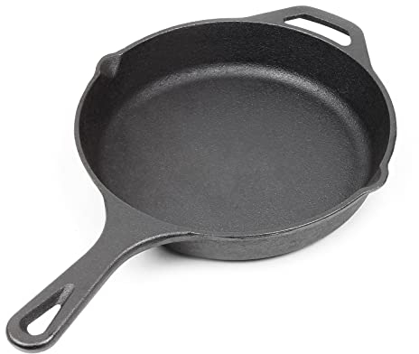 Wiltec Padella in ghisa Ø 20 cm con manico e beccuccio per piano cottura a gas, induzione e forno