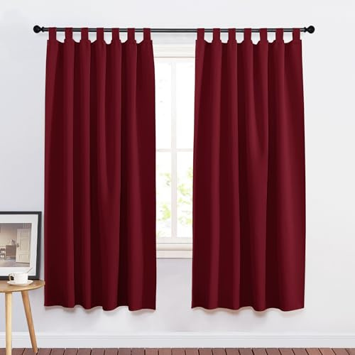 PONY DANCE Cortina Opacas Termicas Aislantes Frio y Calor para Dormitorio/Cocina 140x160 CM, Cortinas Navideñas Cortas para Ventanas con Trabillas 2 Piezas, Rojo