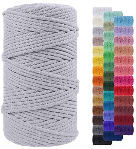 Makramee Garn 5mm x 100m, LEREATI Baumwollkordel 5mm Baumwollseil Farbig Baumwollschnur Baumwollgarn, Dicke Makramee-Garn Geflochten für Makramee Wandbehang, Hängepflanze, Deko (Hellgrau)