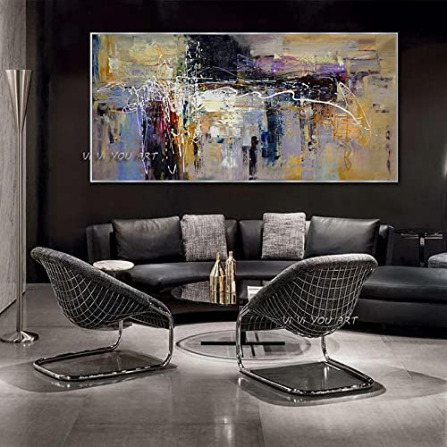 Zeitgenössische große abstrakte gerahmte Wandkunst, übergroßes Gemälde auf Leinwand, Panorama, breit, im Büro, Wohnzimmer, Dekoration, 50 x 100 cm (20 x 40 Zoll) mit Rahmen