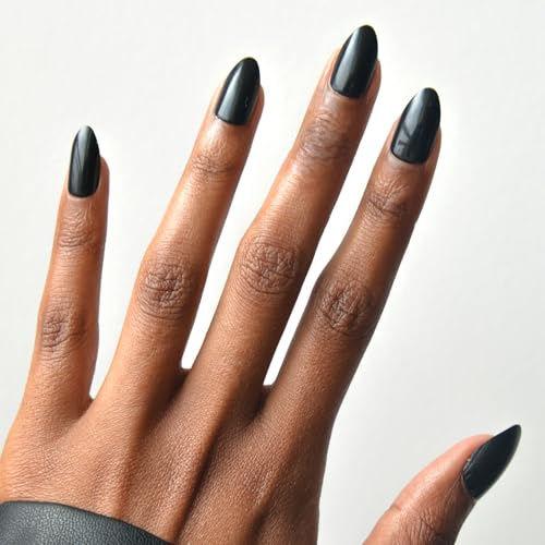 Glamnetic Press On Nails - Boba | Opaque Black Short Almond Nails, Reusable | 12 Sizes - 24 Nail Kit