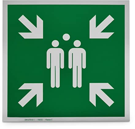 Hinweisschild „Sammelstelle“ - 20,0 x 20,0 cm - Kunststoff langnachleuchtend - Fluchtwegschilder nach Norm - DIN EN ISO 7010 E007 - ASR A1.3 E007 - Betriebsausstattung24®