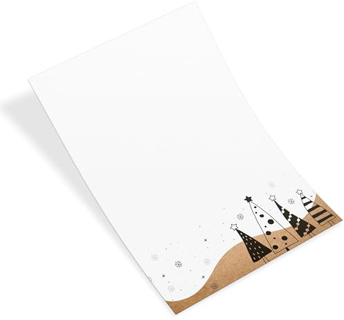 Weihnachtliches Briefpapier mit Tannenbäumen, 25 Blatt: Papier zum Schreiben, Einladung Weihnachten, Bastelpapier Set, Schreibpapier Schneeflocke, Weihnachtsbriefpapier Tischdeko, Brief Gold, DIN A4