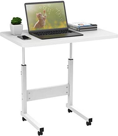 CTXGSOQ Laptoptisch Höhenverstellbar, Beistelltisch mit Rollen, Stehpult Laptopständer, Computertisch Mobiler Beistelltisch Laptop Tisch für Bett, Laptoptisch Beistelltisch Standing(Weiß 60x40cm)